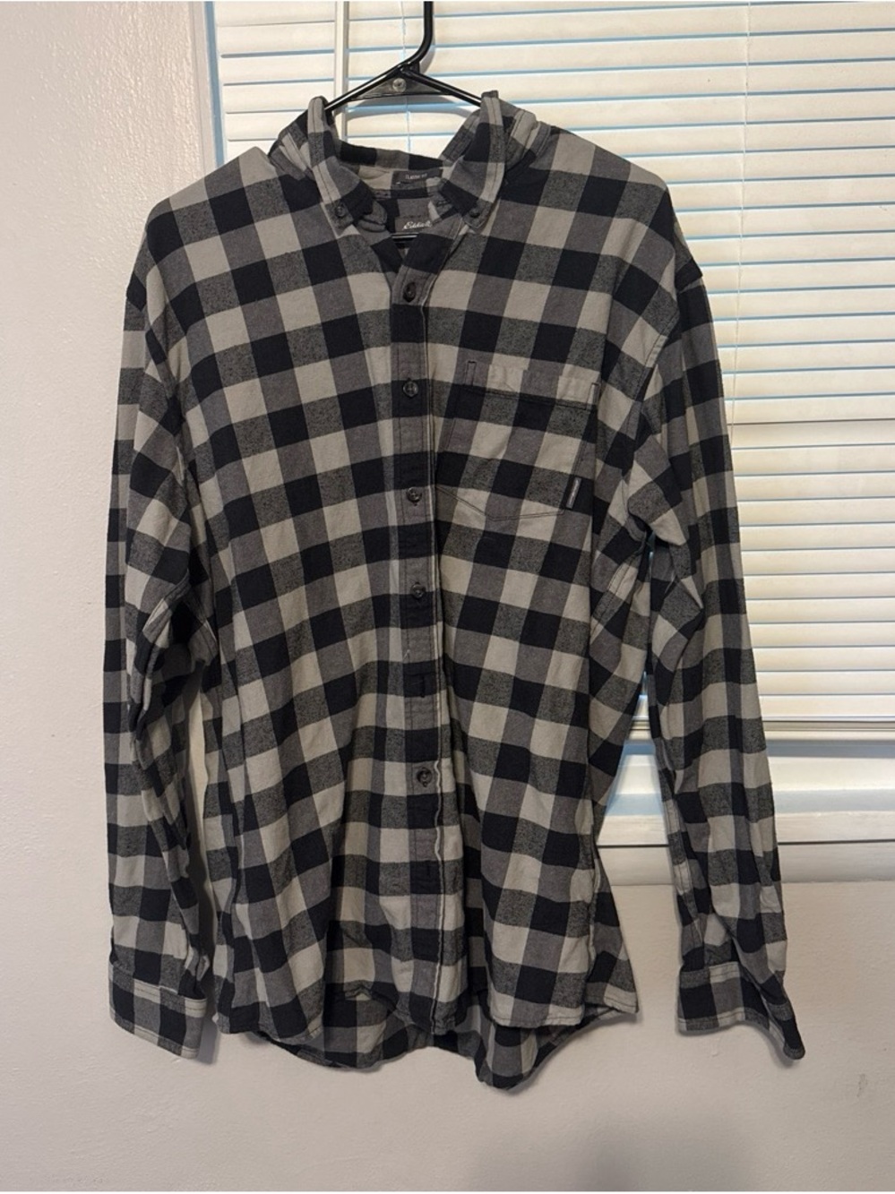 Eddie Bauer Black and Gray Plaid Button-Down Shirt